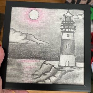 Framed Black and White Lighthouse Art